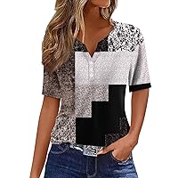 Women's Tops Dressy Casual Shirts Short Sleeve Henley Neck Blouses 2024 Plus Size Tunic Tops Geometric Sweatshirts