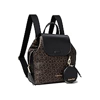 Calvin Klein Women's Millie Triple Compartment Signature Backpack, Brown/Khaki/Black, Medium