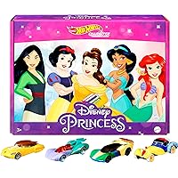 Mattel Disney Princess Character Car 5-Pack, 5 Toy Cars in 1:64 Scale: Mulan, Snow White, Belle, Jasmine & Ariel