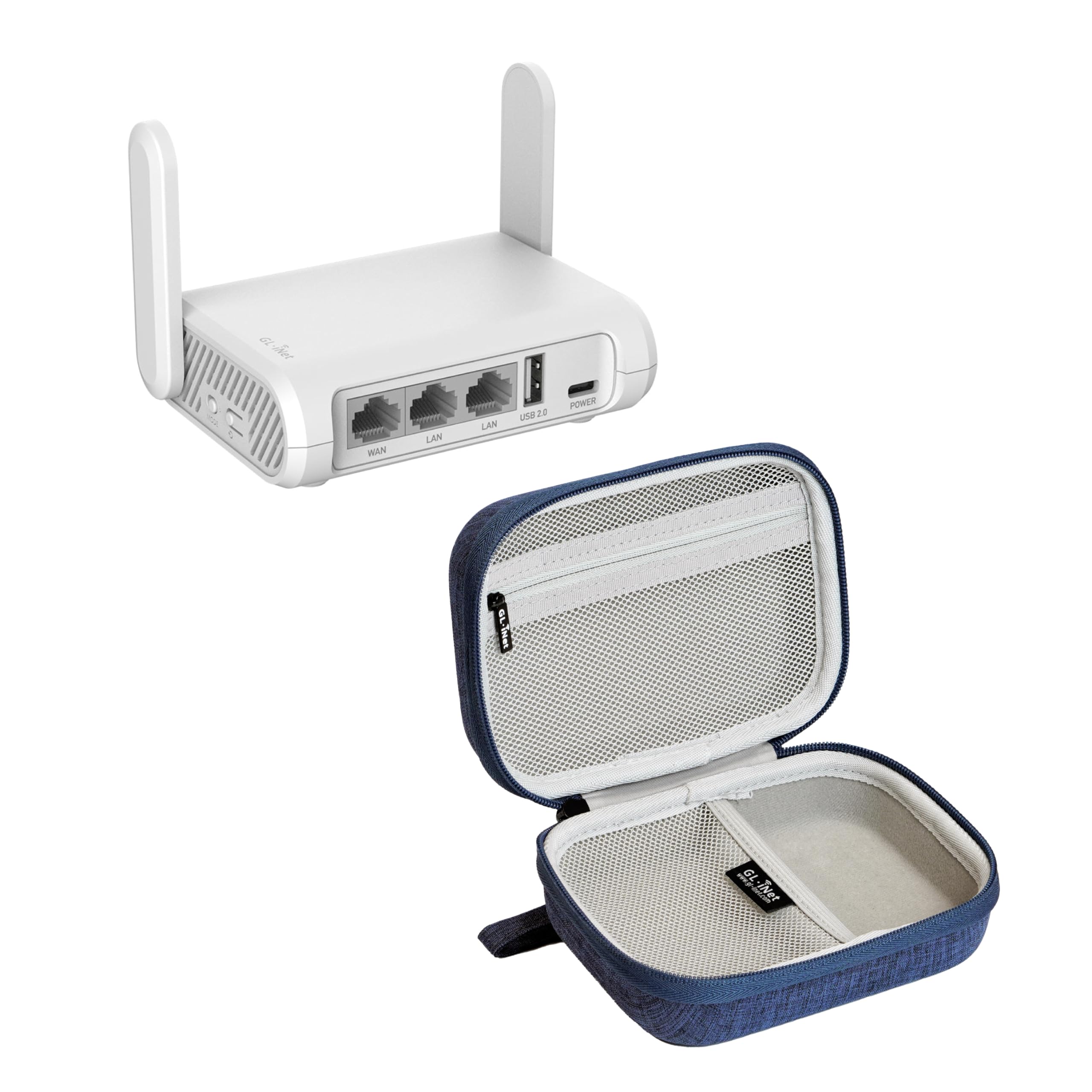 GL.iNet GL-SFT1200 (Opal) Secure Travel WiFi Router & GL.iNet Gadget Organizer Case for Travel Routers (Blue)