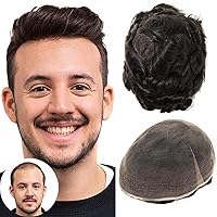 BEEOS Toupee for Men, 0.1mm Thin HD Lace Real Human Hair Mens Hair Piece, 8x10 Inch Hair Replacement System, Natural Toupee Male Wig #1B Natural Black