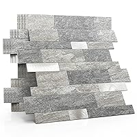 MOFIT Backsplash Tile for Kitchen Peel and Stick Stone Matte Finish,Bathroom Tiles Stickers 3D Wall Panel Linear Mosaic Marble Backsplash Waterproof(10sheets,Gray Silver)