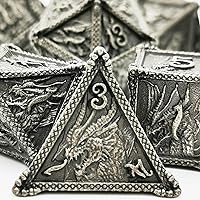 HAOMEJA Dice DND Metal Dragon Set Dice 7 Role Playing Dice D&D Solid Dice Dungeons and Dragons (Antique Iron)