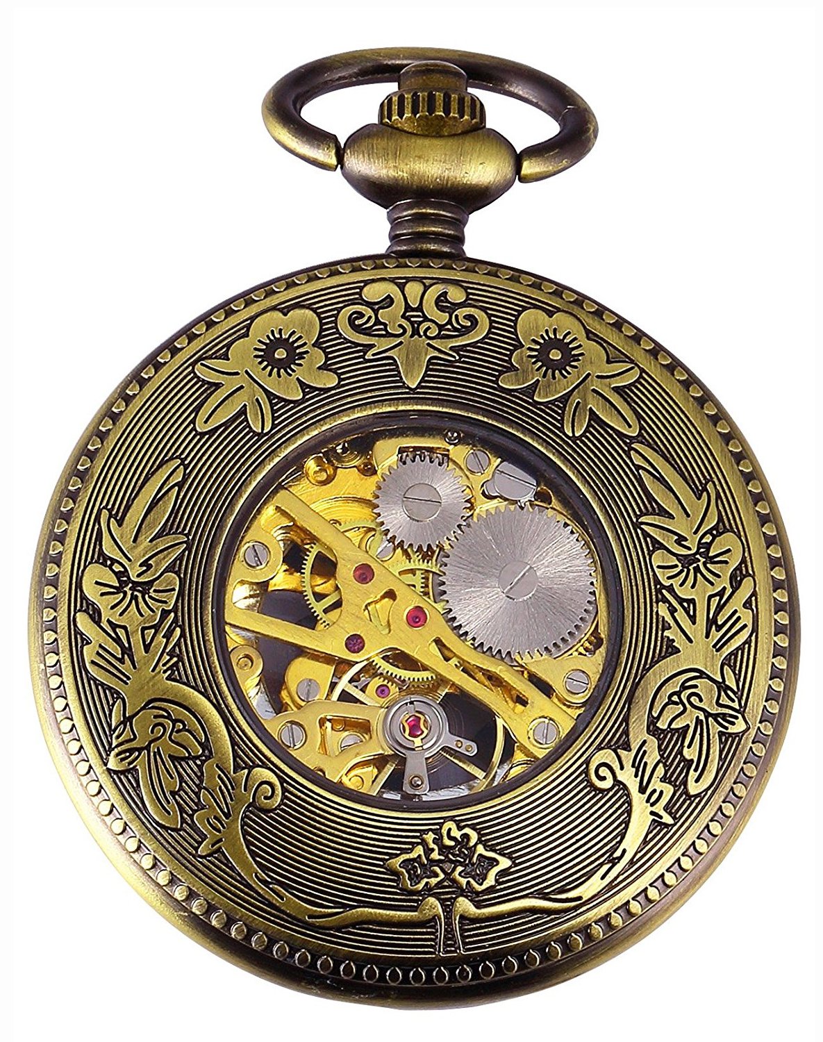 Carrie Hughes Men’s Vintage Lucky Dragon Phoenix Steampunk Mechanical Pocket Watch with Chain CH223