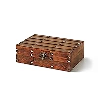 SLPR Red Wood Color Decorative Storage Box: Wooden Pirate Style Treasure Chest, Sturdy Retro Photo Storage Box, Treasure Chest, Vintage Wood Crate with Lid, Rustic Small Keepsake Trunk