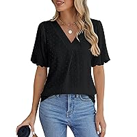 Blooming Jelly Women Dressy Casual Tops Business Work Blouses Summer Shirts Swiss Pot Puff Sleeve V Neck Outfits 2024