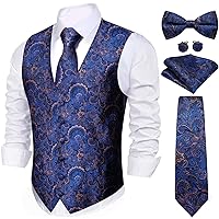 Barry.Wang Mens Paisley Suit Vest Formal/Leisure Silk Jacquard Waistcoat Tie Bowtie Set Party Wedding Tuxedo