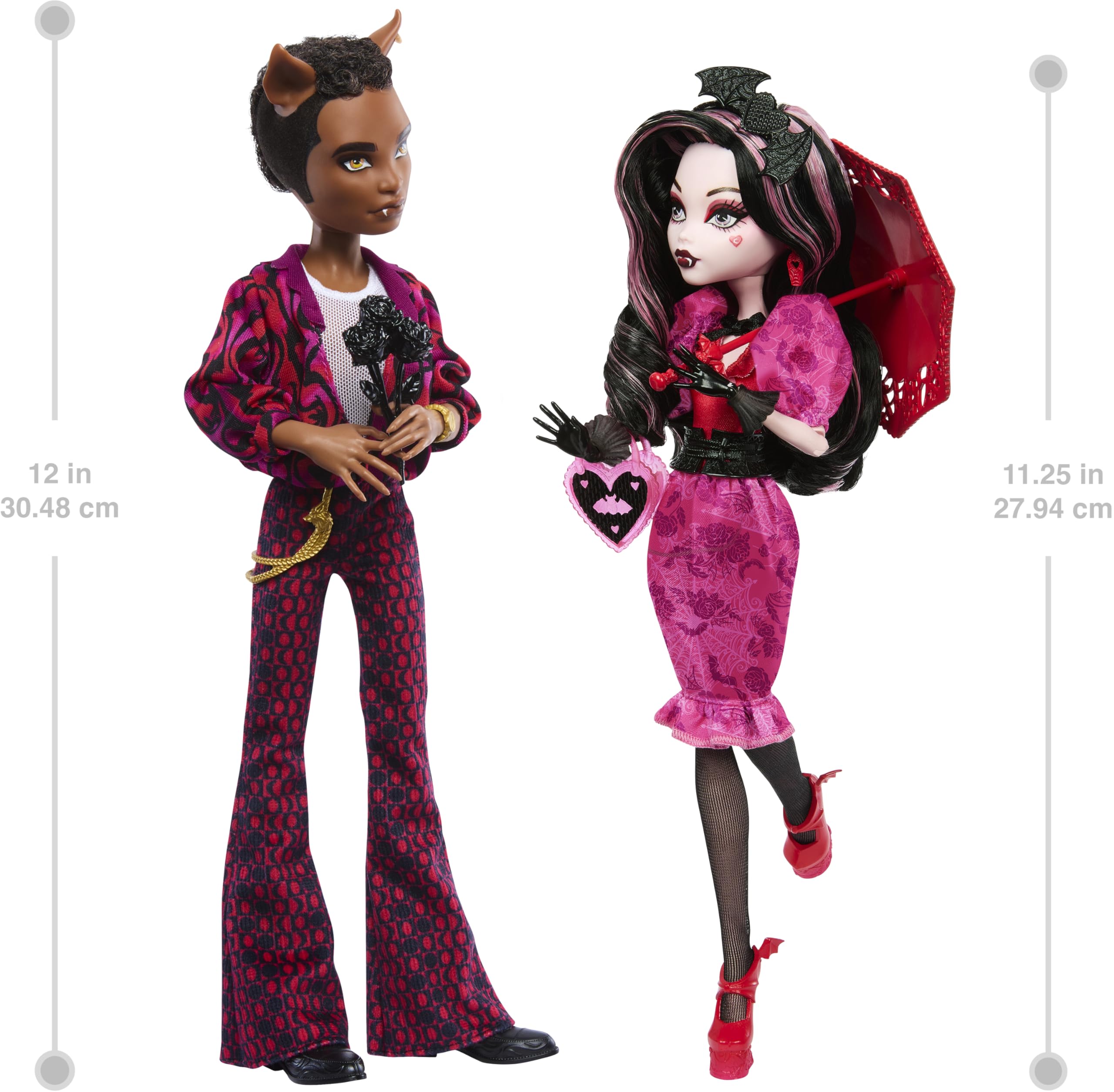 Monster High Dolls, Draculaura and Clawd Wolf Howliday Love Edition Collector Two-Pack with Doll Stands and Displayable Packaging