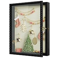 Love-KANKEI Shadow Box Frame 11x14, Deep Large Shadow Box Display Case with Unique Beads Door and Glass Window, Wood Memory Box for Pictures,Medals,Memorabilia,Collections Gift Black