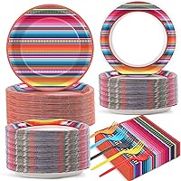 50 Guests Mexican Serape Fiesta Party Plates and Napkins Party Supplies Cinco De Mayo Party Platters Tableware Set Colorful Stripes Mexico Decor Favors for Colorful Ponchos Dance Pinata Party