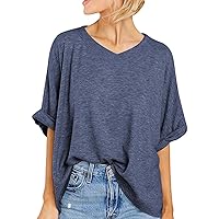 ATHMILE Womens Oversized T Shirts Loose Fit V Neck Short Sleeve Summer Casual Blouse 2024 Y2K Tee Tops
