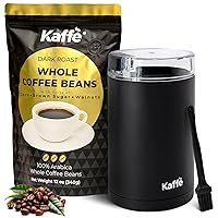 Kaffe Electric Coffee Grinder (3.5oz) & Dark Roast Coffee Beans (12oz) w/Cleaning Brush - Stainless Steel Blade Coffee Grinder for Home Use - 100% Arabica Coffee Beans from Colombia - Coffee Gifts