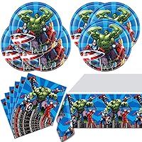 41pcs Party Tableware For superheroes，20 Plates + 20 Napkin 1Tablecloth 74*45inch， Birthday Party Supplies For superheroes