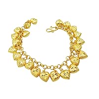 Lovely Heart Hanging Bracelet 22k 23k 24k Thai Baht Gold Plated Bangle 7 Inch Jewelry for Her