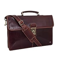 Mens Slimline Genuine Leather Briefcase Brown Messenger Office Business Bag Carl