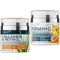 Collagen & Retinol Cream & Hibiscus and Honey Firming Cream - Night & Day Cream - Anti Aging & Anti Wrinkle Lotion - Wrinkles & Fine Lines Reducer - Lifting & Moisturizing Lotion - 10%