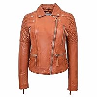DR246 Women's Real Leather X-Zip Biker Style Jacket Cognac