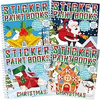 4 Pieces Christmas Crafts for Kids Sticker Paint Books Sticker Book by Number Paint by Sticker Crafts Snowman Xmas Trees Penguin Candy Christmas Birthday Party Create 32 Pictures Classroom School Gift
