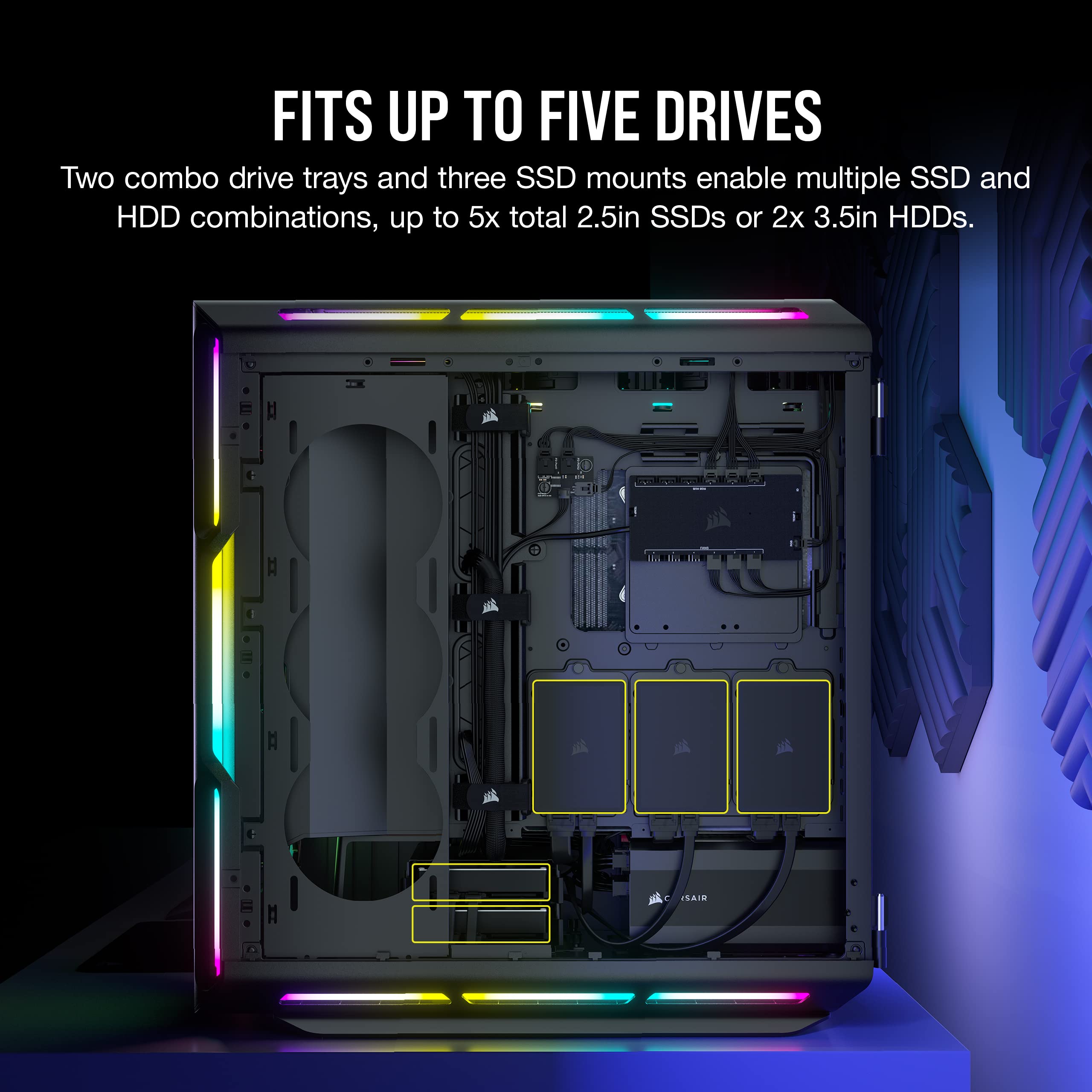 CORSAIR iCUE 5000T RGB Mid-Tower ATX PC Case-208 Individually Addressable RGB LEDs-Fits Multiple 360mm Radiators-Easy Cable Management-3 Included CORSAIR LL120 RGB Fans
