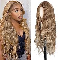 SCENTW Long Wavy Wigs for Black Women 26Inch Honey Blonde Wig Synthetic Side Part Wig 150% Density Natural Hairline Hair Replacement Wigs for Daily Party Use
