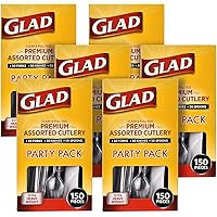 Glad Premium Assorted Plastic Cutlery | Clear Extra Heavy Duty forks, Knives, And Spoons | 150 Piece Set of Disposable Party Utensils, Sturdy Cutlery (6 Pack, 900 Pieces Total)