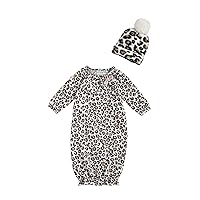 Mud Pie Baby Girls' Leopard Gown and Hat, Brown, 0-3 Months