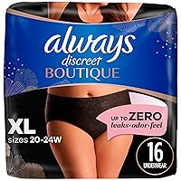 Always Discreet Boutique Incontinence and Postpartum Underwear for Women, Maximum Protection, XL, Black, 16 Count