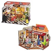 ROBOTIME Miniature House Kit DIY Mini Dollhouse Tiny Store Making Kit with LED Corner Bookstore & Garage Workshop