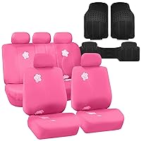FB053115 + F11306 Floral Seat Covers (Pink) Full Set – Universal Fit for Cars Trucks & SUVs