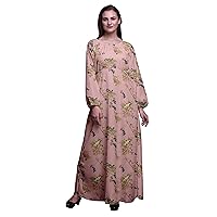 Bimba Printed Women's Long Sleeve Flared Dress Maxi Dress Elastic Waist Gown