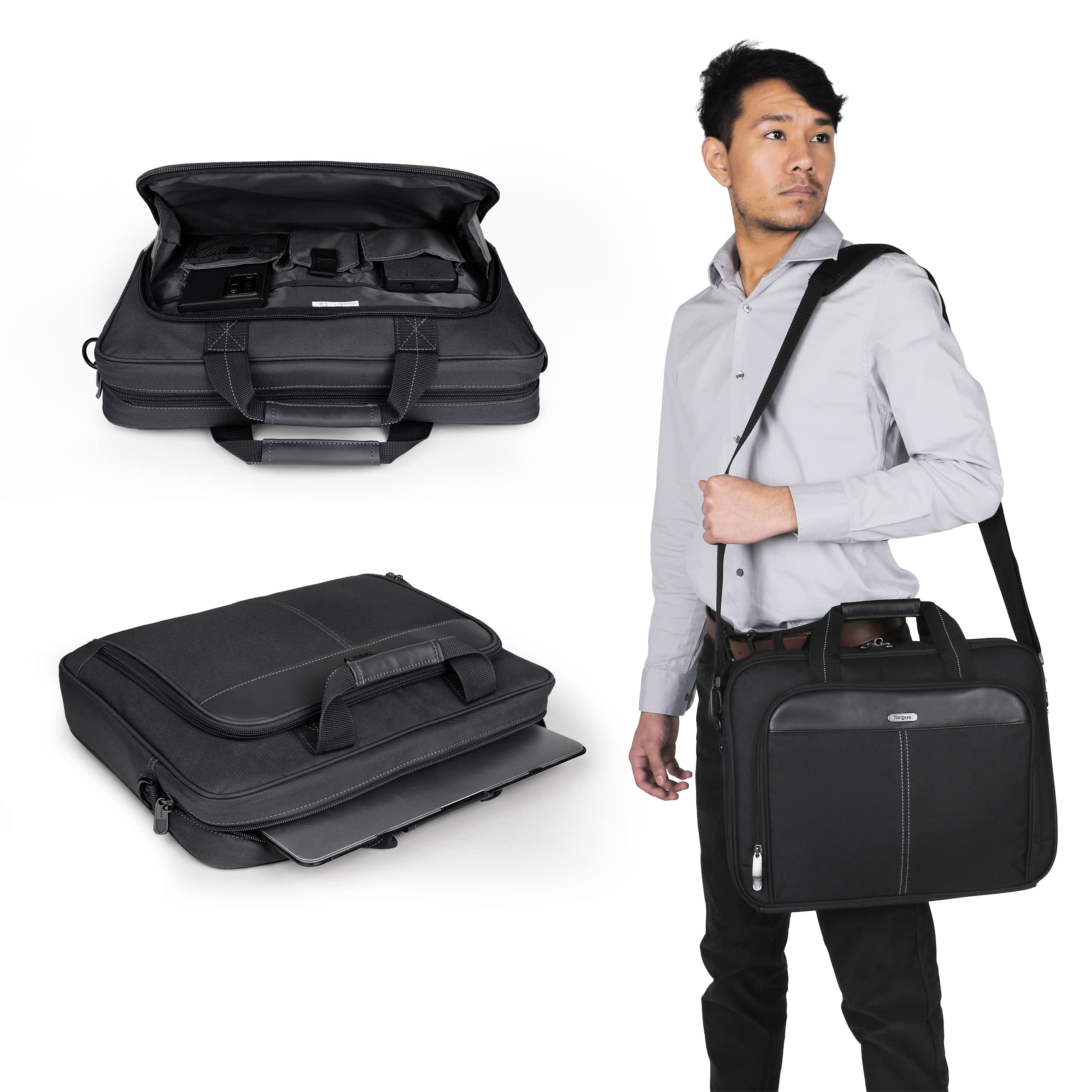 Targus Laptop Bag Classic Slim Briefcase Messenger Bag, Spacious, Ergonomic, Foam Padded Laptop Case for Devices