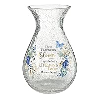 Lillian Rose Crackle Glass Memorial Flower Vase with Sympathy Verse, One Size, Blue