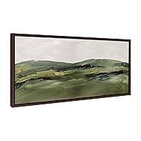 Kate and Laurel Sylvie Green Mountain Landscape Framed Canvas Wall Art by Amy Lighthall, 18x40 Brown, Modern Soft Watercolor Nature Landscape Art for Wall Home Decor
