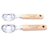 Personalized Ice Cream Scoop, Engraved Wood Handle Wedding Favor Bridal Baby Shower Cream Spade Customized Scooper Spoon, Perfect for Yogurt, Gelatos, Sundaes