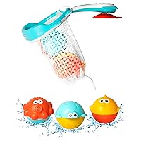 Baby Bath Fishing Toy Set, 3 Pack Bath Sprinkler Toy with Fishing Net - Turtle, Fish & Octopus Bath Toys for Baby Toddlers Infants, 18 Months+ - Ideal Christmas, Birthday Gift Toddler Bathtub Pool Toy