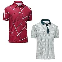Green Red Polo Shirts for Men Moisture Wicking Short Sleeve Golf Shirt L