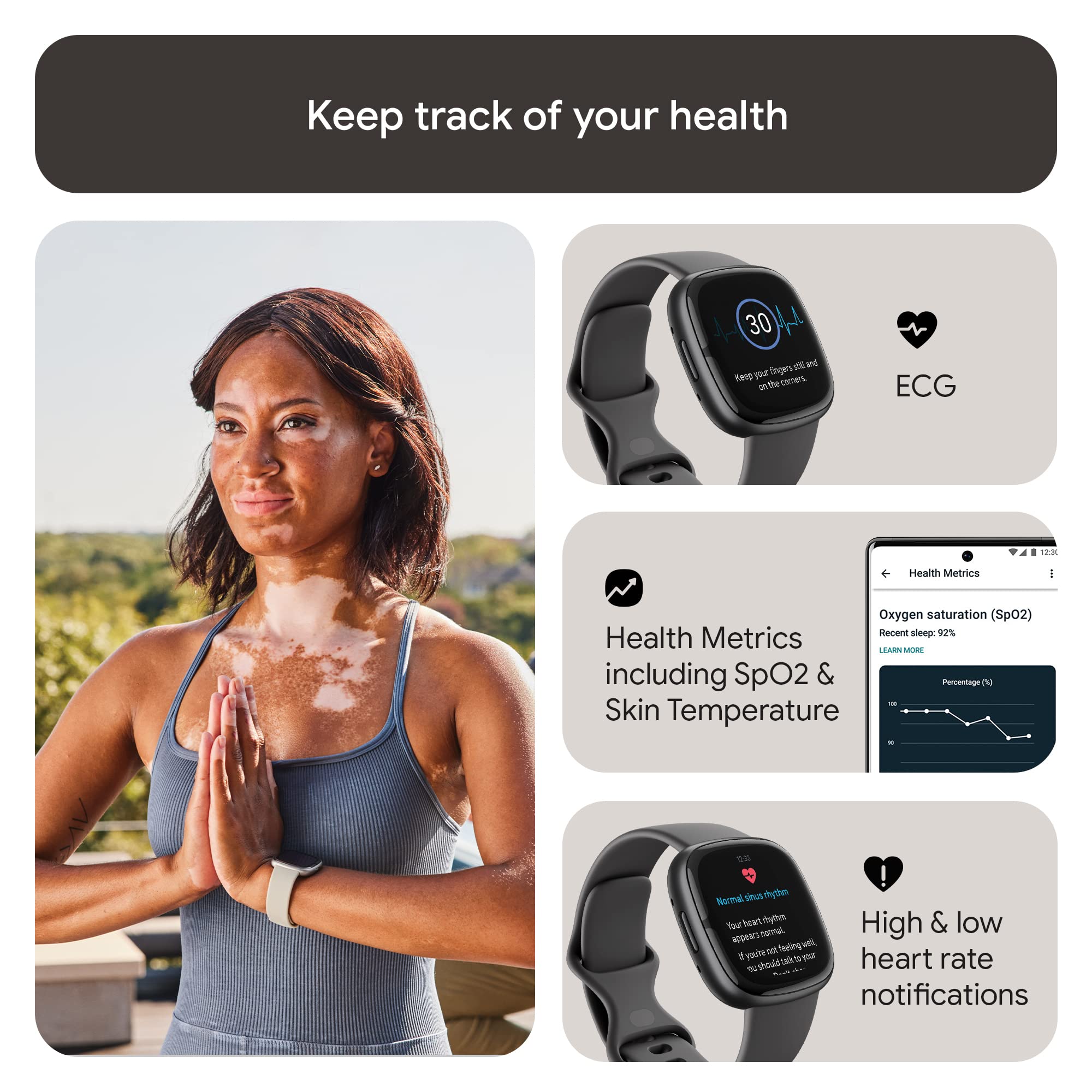 Fitbit Sense 2 Advanced Health and Fitness Smartwatch with Tools to Manage Stress and Sleep, ECG App, SpO2, 24/7 Heart Rate and GPS, Shadow Grey/Graphite, One Size (S & L Bands Included)