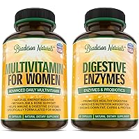 Women's Multivitamin + Digestive Enzymes, 2 Bottles Supplement Bundle - Immune & Female Support + Enzymes & Probiotics, Natural Dietary Supplement. Made in USA