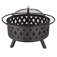 Fire Pit - 32-Inch Outdoor Wood Burning Firepit with Screen, Poker, and Cover - Outdoor Fire Pits for Backyard, Deck, or Patio by Pure Garden (Black)