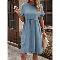 Women's Dresses Solid Batwing Sleeve Smock Dress - Cute Loose Fit Knee Length Dress Dress for Women (Color : Baby Blue, Size : Large)