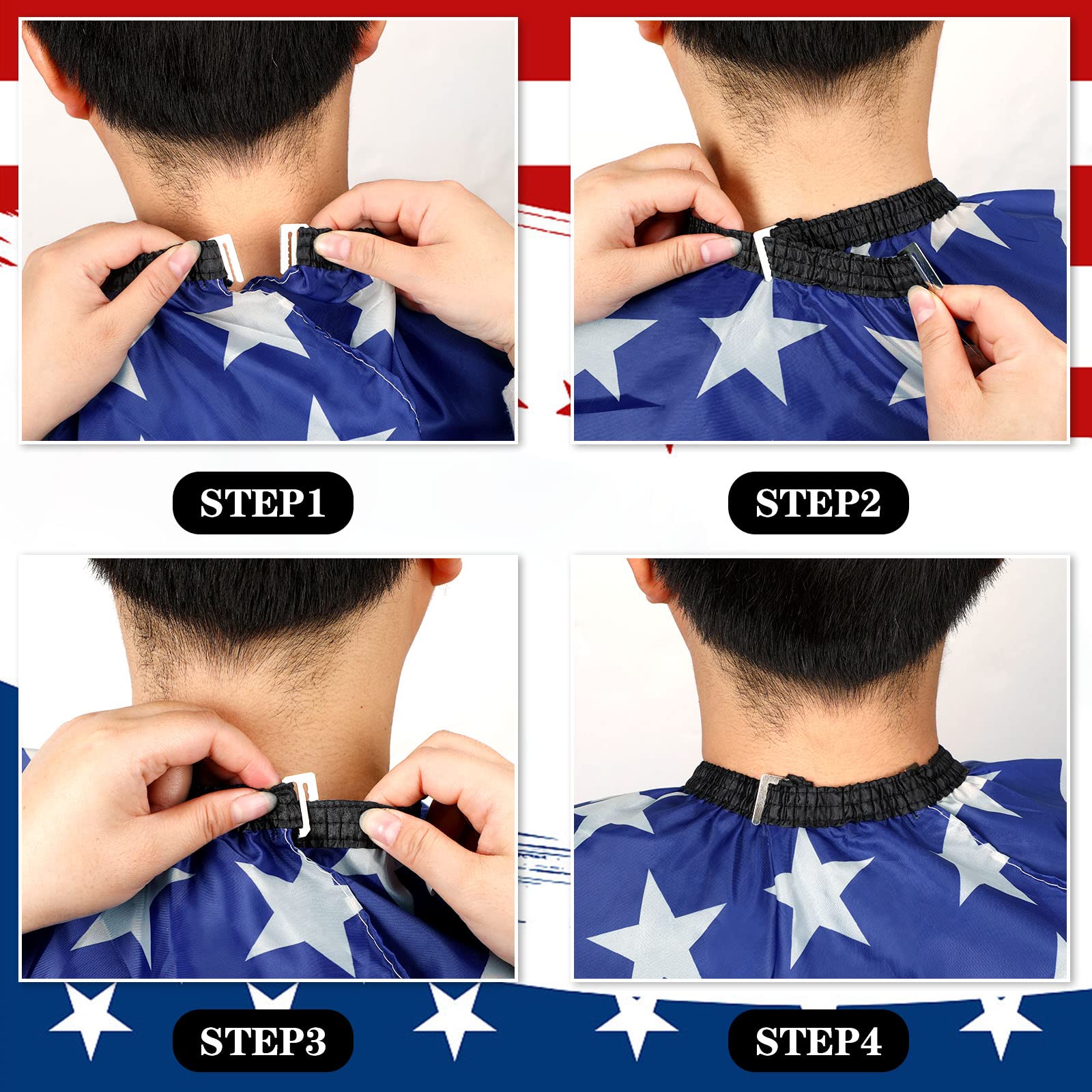 FEBSNOW Professional Barber Cape Independence 4th for July Salon Hair Cutting Cape with Adjustable neckline and Neck Duster Brush Barber Shop Supplies 46.8 × 56 Inch (Flag pattern)