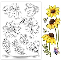 Daisy Flower Clear Stamps, Flower Daisy Silicone Stamps Flower Transparent Reusable Stamps for Making Cards, DIY Scrapbooking, Photo Album Decoration, 6.3x4.3inch