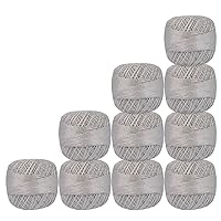 Set of 10 Pcs White with Metallic Silver Cotton Crochet Thread for Cross Stitch Knitting Tatting Doilies Skeins Lacey Craft Yarn Size 40