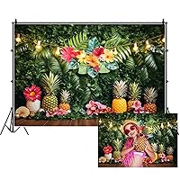 Yeele 7x5ft Dark Green Tropical Leaves Backdrops Fabric Aloha Wild Safari Themed Birthday Baby Shower Grass Wall Background Pineapple Watercolor Floral with Light Background for Photography