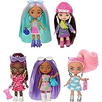 Barbie Extra Mini Minis Dolls 5-Pack, Small Doll Set with Colorful Clothes & Accessories for Unique Looks, 3-inch