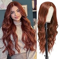 NAYOO Auburn Wig for Women, 26 Inch Long Auburn Wavy Wigs for Women, Natural Looking Cooper Red Wig, Heat Resistant Synthetic Hair Wig, Middle Part Cooper Red Curly wig for Daily Party Use