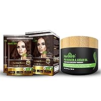 Herbishh Hair Color Shampoo for Gray Hair Chestnut Brown Pk 2 + Argan Hair Mask-Deep Conditioning 150 gm