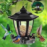 Bird Feeder, Augot Solar Bird Feeders for Outdoors Hanging Bird Feeders, Unique Lantern Wildlife Bird Feeders for Outside Garden Backyard, Feed & Water 2 in 1, Automatically Lights Up at Night