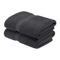 Superior Egyptian Cotton Pile Bath Towel Set of 2, Ultra Soft Luxury Towels, Thick Plush Essentials, Absorbent Heavyweight, Guest Bath, Hotel, Spa, Home Bathroom, Shower Basics, Charcoal