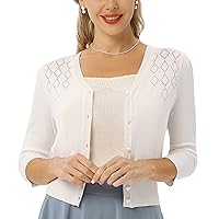 Belle Poque Women's 3/4 Sleeve Cropped Cardigan Vintage V-Neck Button Down Sweaters Open Front Bolero Shrug Knit Top